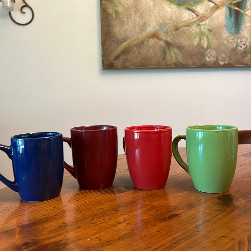 Royal Norfolk Coffee Tea Mugs - Set of 4 Red, Green, Blue and Purple